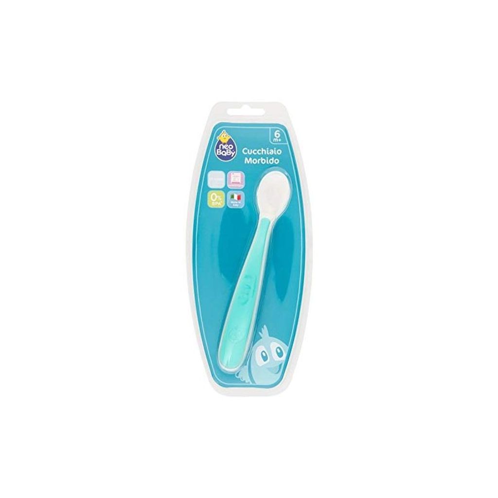 NeoBaby Cucchiaio in silicone 6 mesi+, Löffel für Kleinkinder, Blau, Weiß, Silikon, Junge/Mädchen, 0,5 Jahr(e), 1 Stück(e)