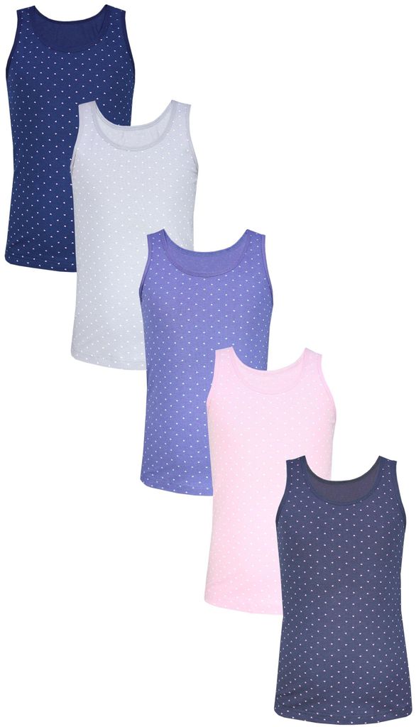 TupTam Mädchen Baumwolle Unterhemd 5er Pack Tank Top Ärmellos Kinder, Farbe: Herzchen Jeansblau Rosa Dunkelblau Graphite Grau, Größe: 158-164