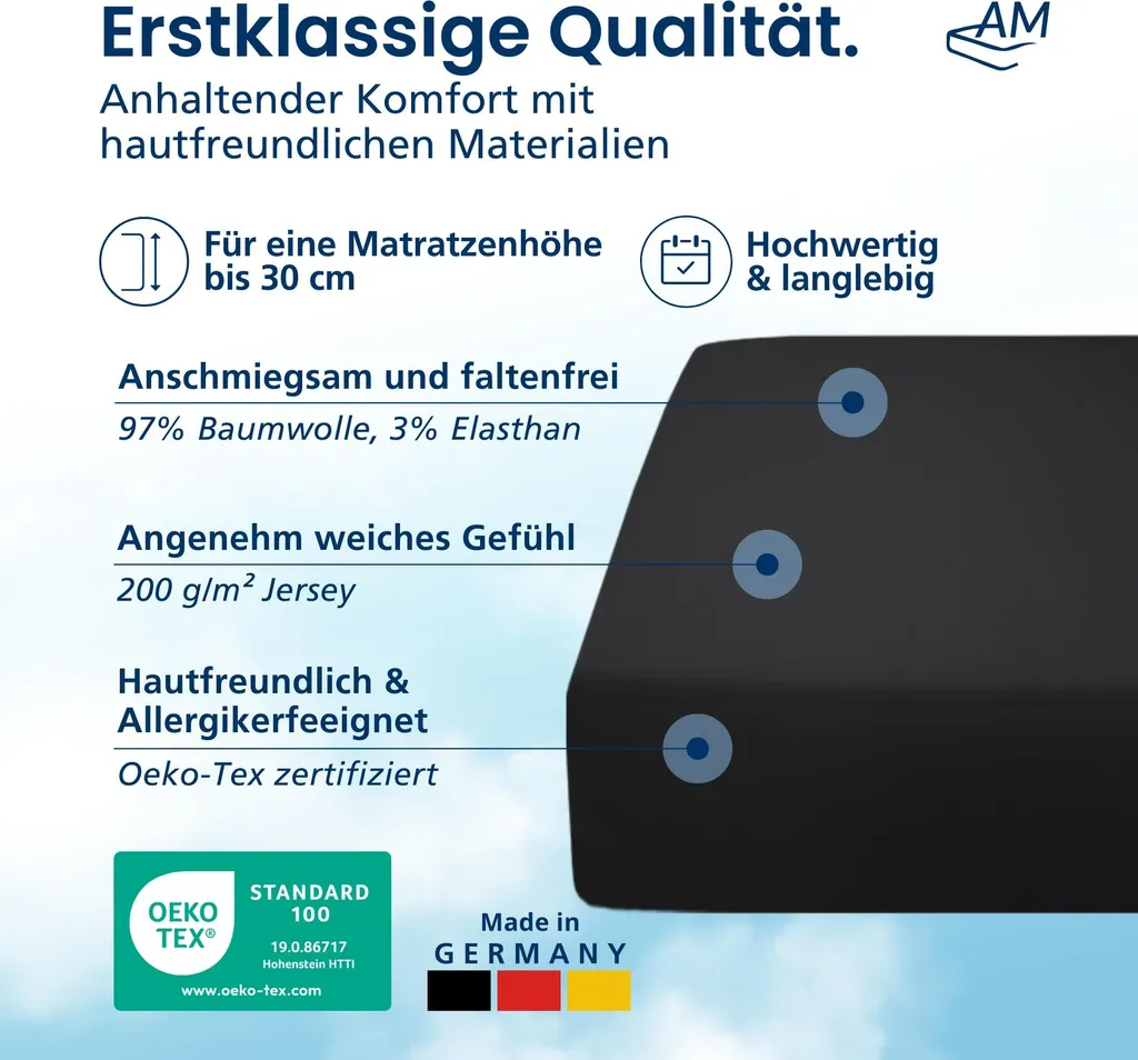 Offerta Lenzuolo 120x220 Nero Jersey Cotone 200g AM Qualitätsmatratzen - 3