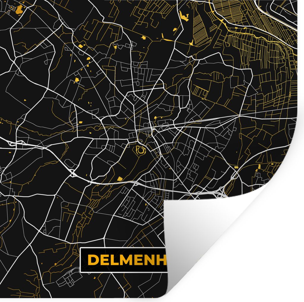 MuchoWow Wandtattoo Wandsticker Wandaufkleber Gold - Deutschland - Karte - Stadtplan - Delmenhorst 100x100 cm Selbstklebend und Repositionierbar ...