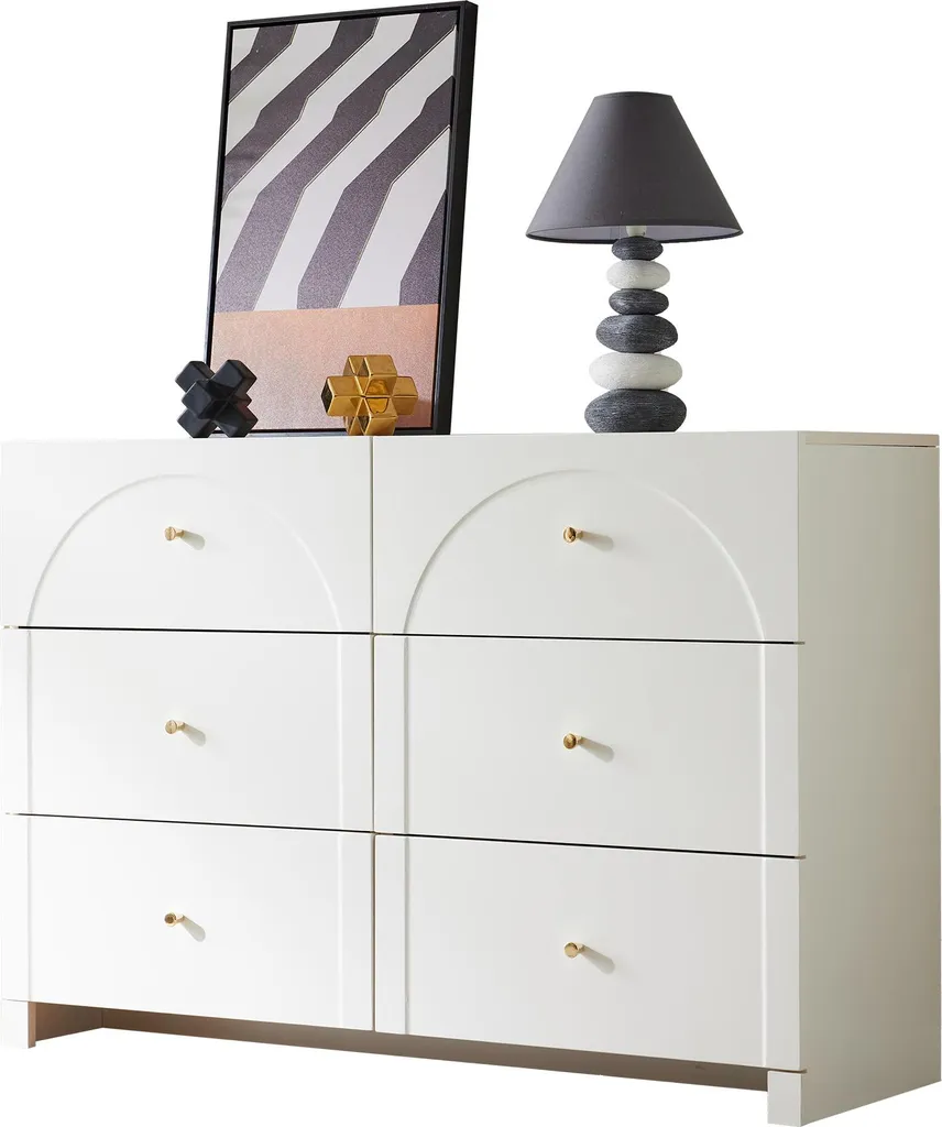 Commode blanche 120 cm de large avec 6 grands tiroirs de rangement - 7