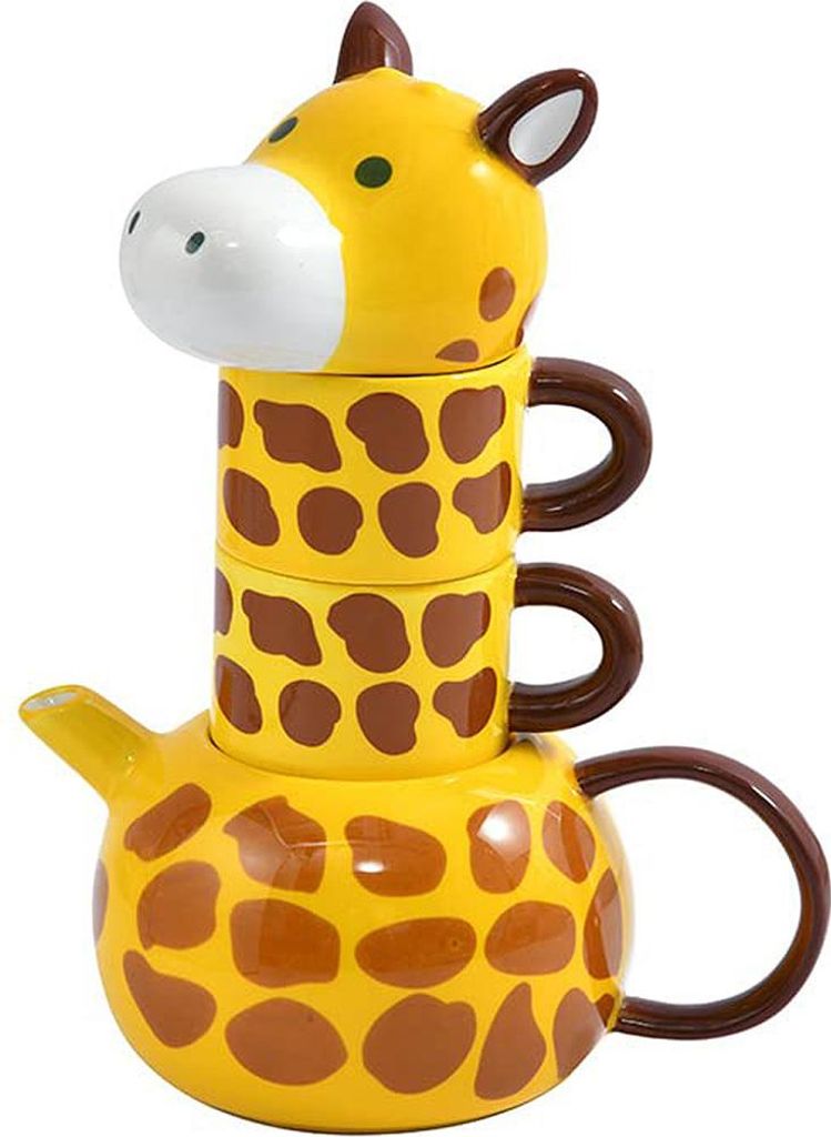 Keramik-Teekannen-Set mit Giraffenmuster – 500 ml, Tierbecher, bestehend aus 2 Teetassen, geeignet für Milchtee, Früchtetee und Kaffee.