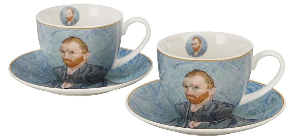DUO ART GALLERY 2er-Set Tasse mit Untertasse PORTRAIT OF Van Gogh, New Bone China Porzellan