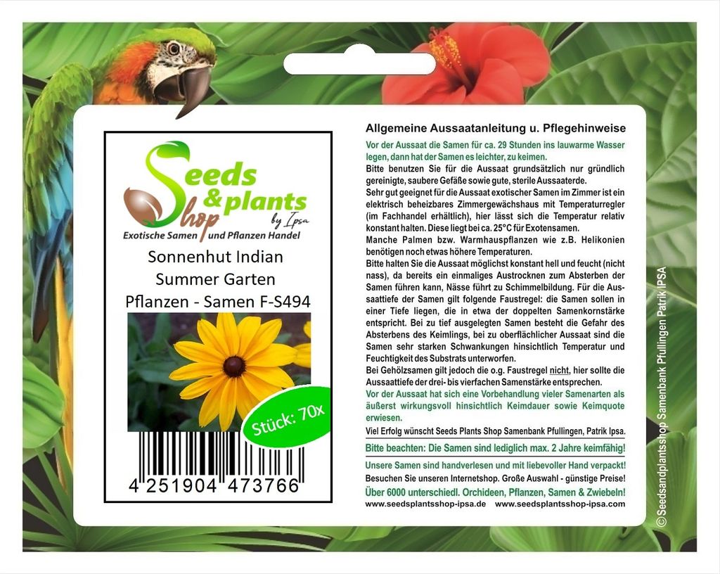 70x Sonnenhut Indian Summer Garten Pflanzen - Samen F-S494