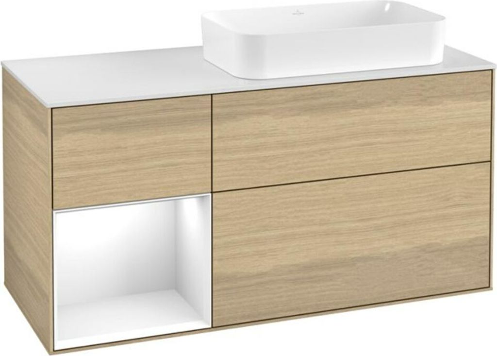 V&B Waschtischunterschrank Finion 120x60 cm, Reg li glo wh. Lac, Oa Veneer