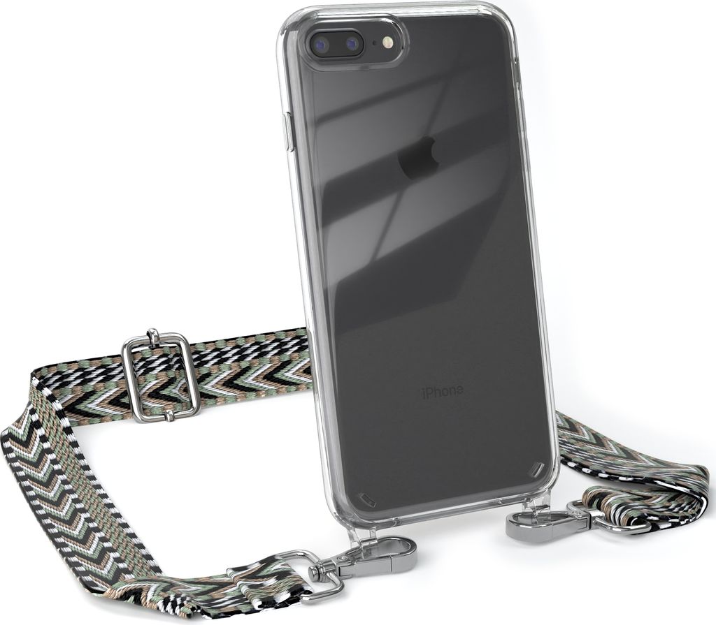 EAZY CASE Handykette - Verstellbarer Trageriemen kompatibel mit Apple iPhone 8 Plus / 7 Plus, Handykordel mit transparenter Silikon-Hülle, Band in...