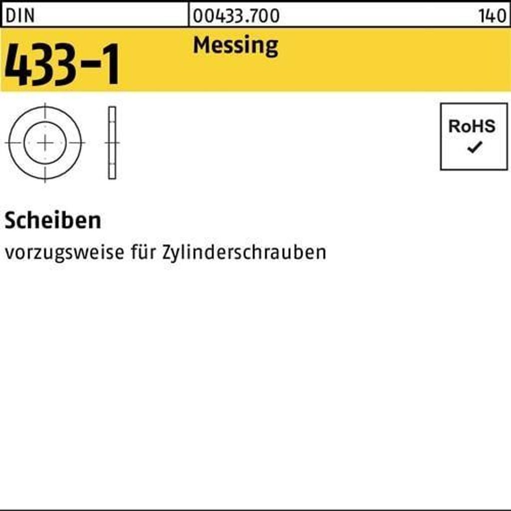 Scheibe DIN 433-1 2,2x 4,5x0,3 Messing 500 Stück Produktbild 