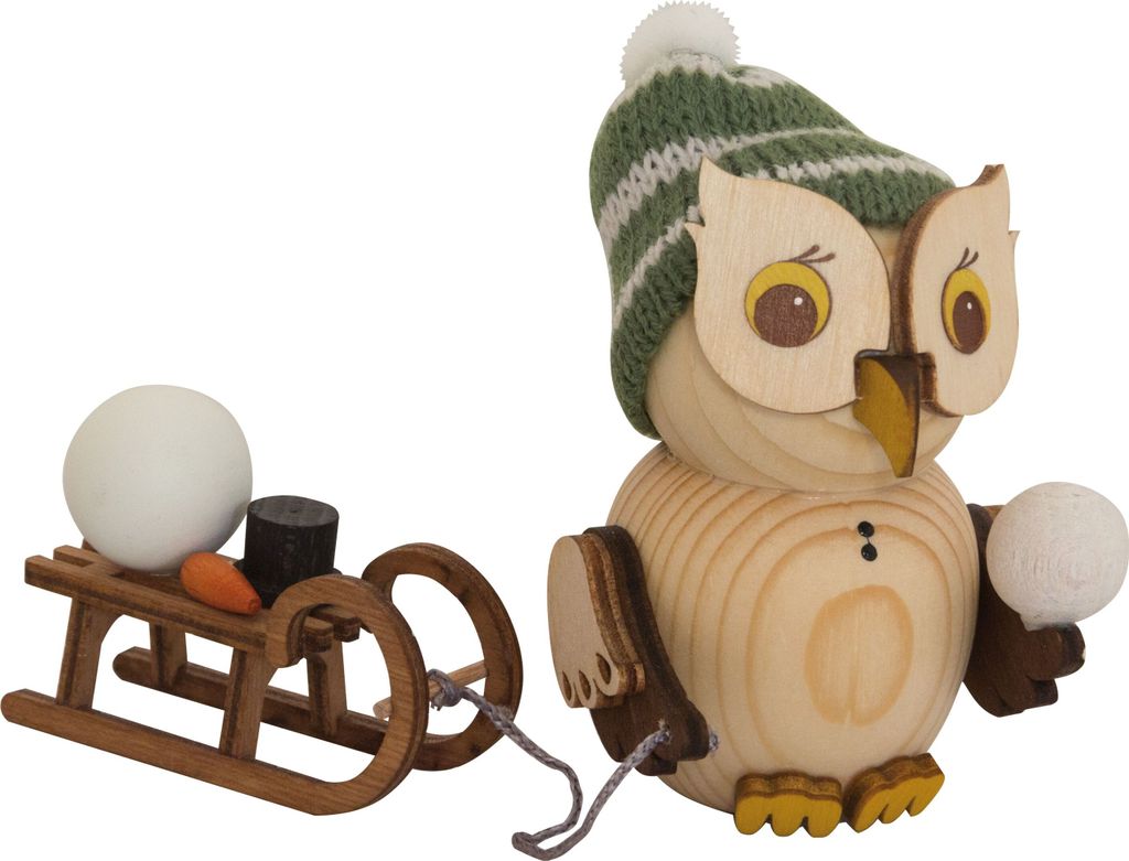 Drechslerei Kuhnert - Mini-Eulen aus Holz - mit Schlitten - Produktbild 