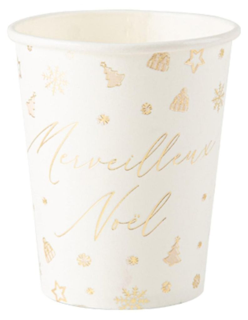 8 Pappbecher Wundervolle Weihnachten Weiß + Gold 255ml - Einheitsgröße