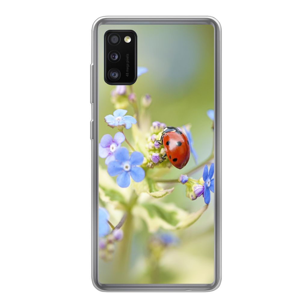 MuchoWow Handyhülle Schutzhülle Hülle für Samsung Galaxy A41 Marienkäfer - Blume - Frühling Silikon Softcase Handy Hülle - Mobiltelefon