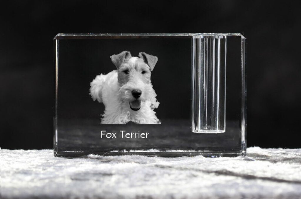 Fox Terrier Drahthaar, Foxterrier - Stifthalter, Kristallorganizer mit Hundefoto, einzigartige Schreibtischdekoration der Marke Art-Dog