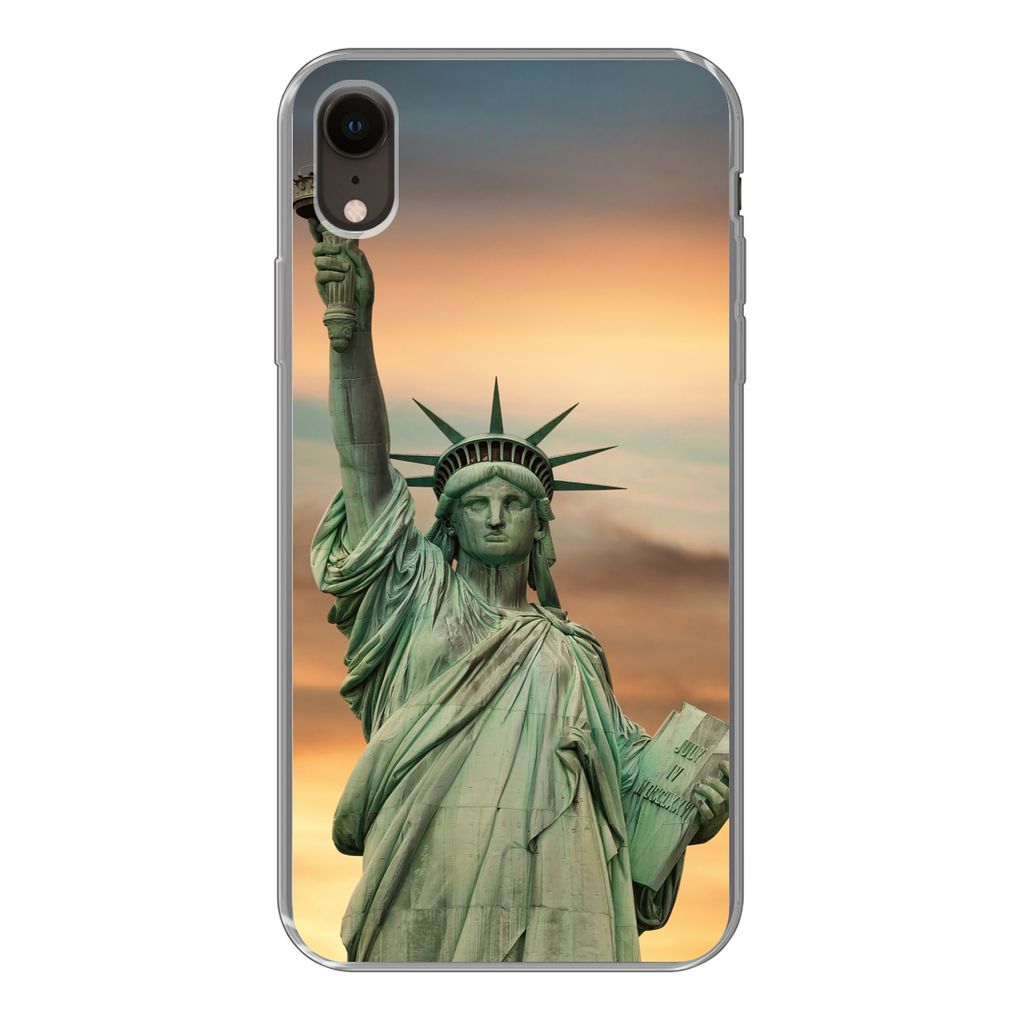 MuchoWow Handyhülle Schutzhülle Hülle für iPhone XR New York - Freiheitsstatue - Sonnenuntergang Silikon Softcase Handy Hülle - Schutzdeckel