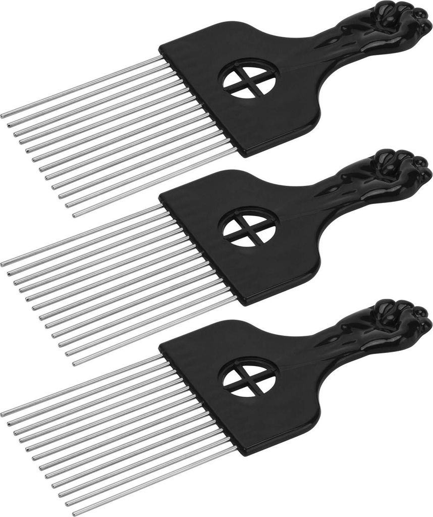 3er Pack Afro Kamm Haar Metallen Pick - Friseur Perücke Zopf Styling Werkzeug - Damen und Herren - Schwarz