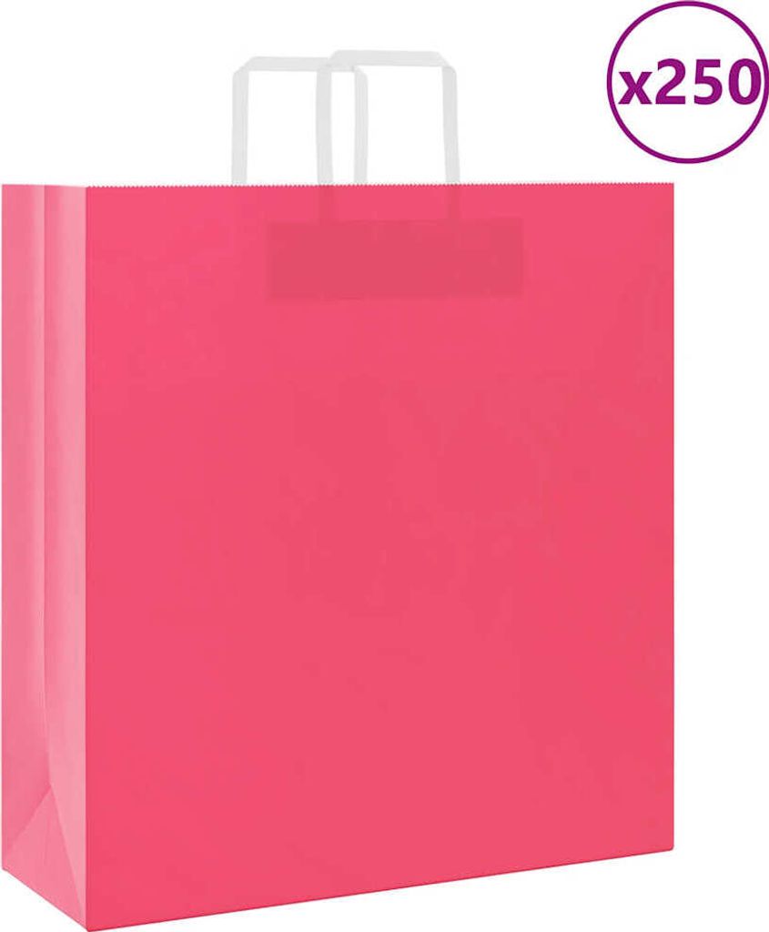 "SALE 2026"Papiertragetaschen 250 er set - modernes Design - Blockbodenbeutel/Papiertüten - mit Henkeln Rosa 45x17x48cm NEU183828 - Geschenktaschen