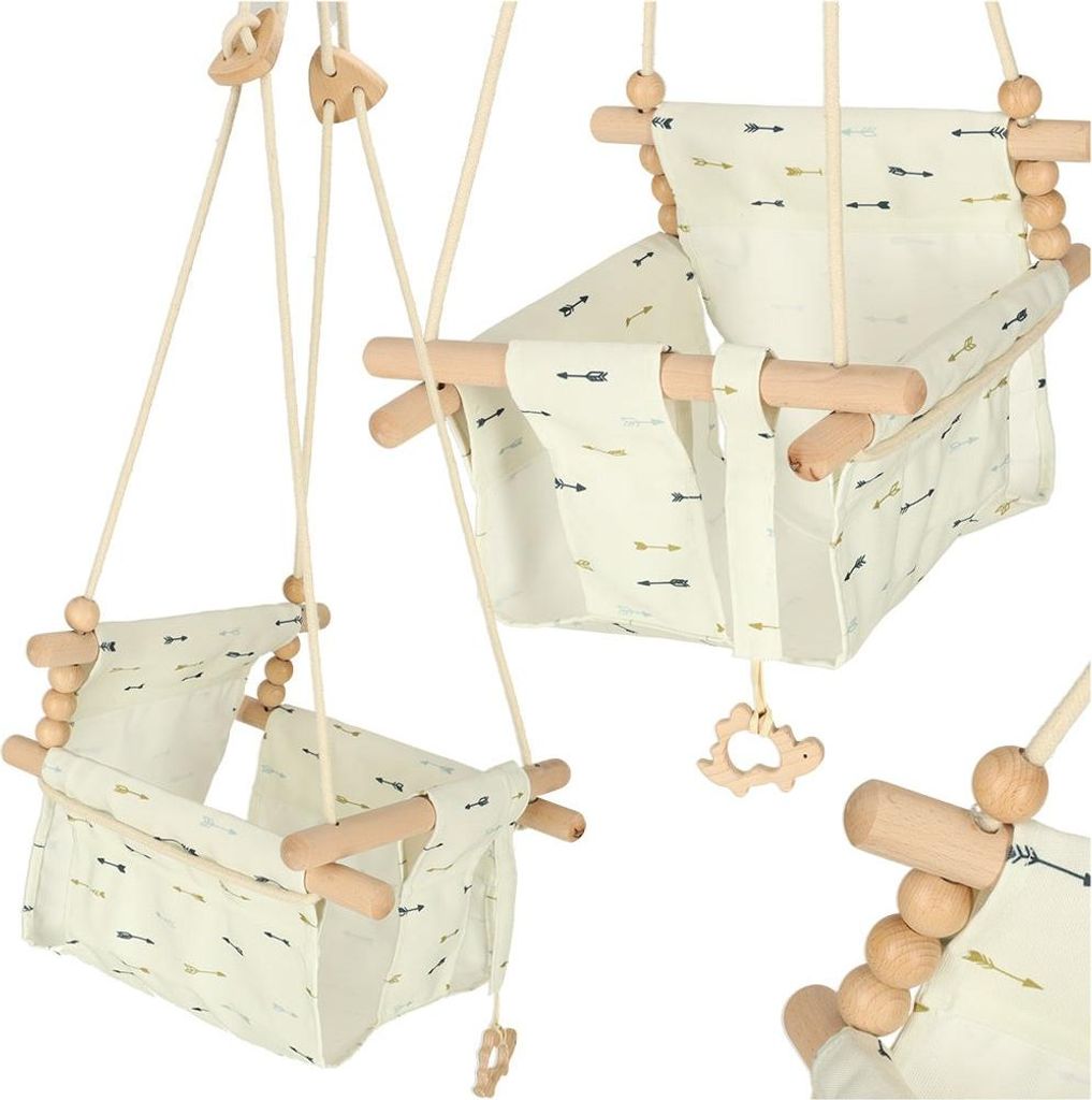 KIK - Dětská látková houpačka dřevěné závěsné šipky