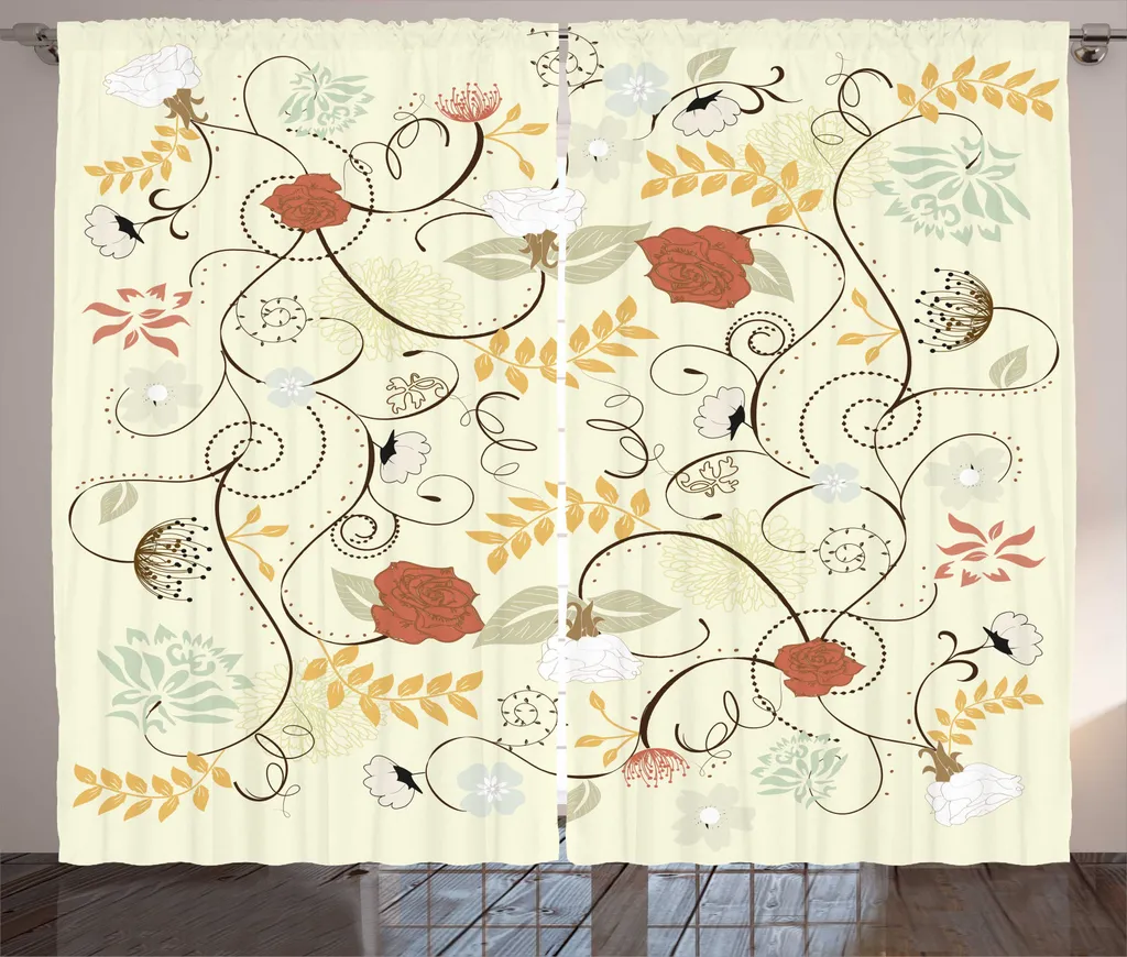 Rideau Arabesque à Bande Universelle avec Crochets en Coloris Caramel Pâle