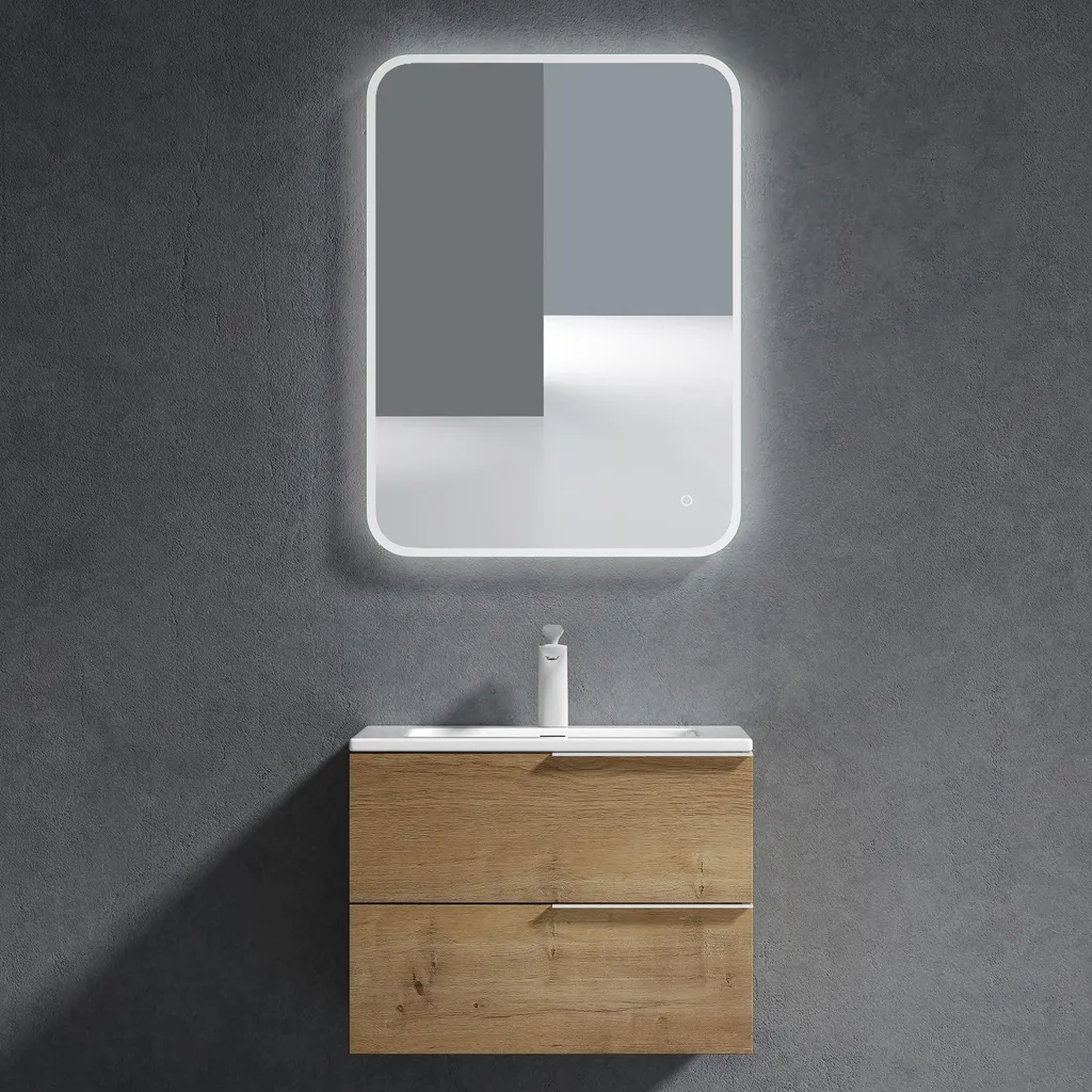 Meuble sous Vasque 60cm Mural avec Lavabo Intégré Aspect Chêne Paestum