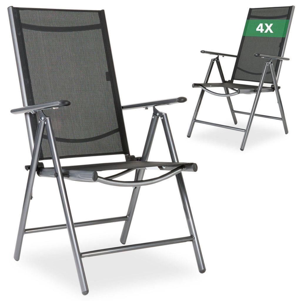 AREBOS Gartenstuhl Hochlehner klappbar 4er Set – 7-fach verstellbar bis 150° wetterfest, UV-beständig, Aluminium, belastbar bis 120 kg Balkonst...