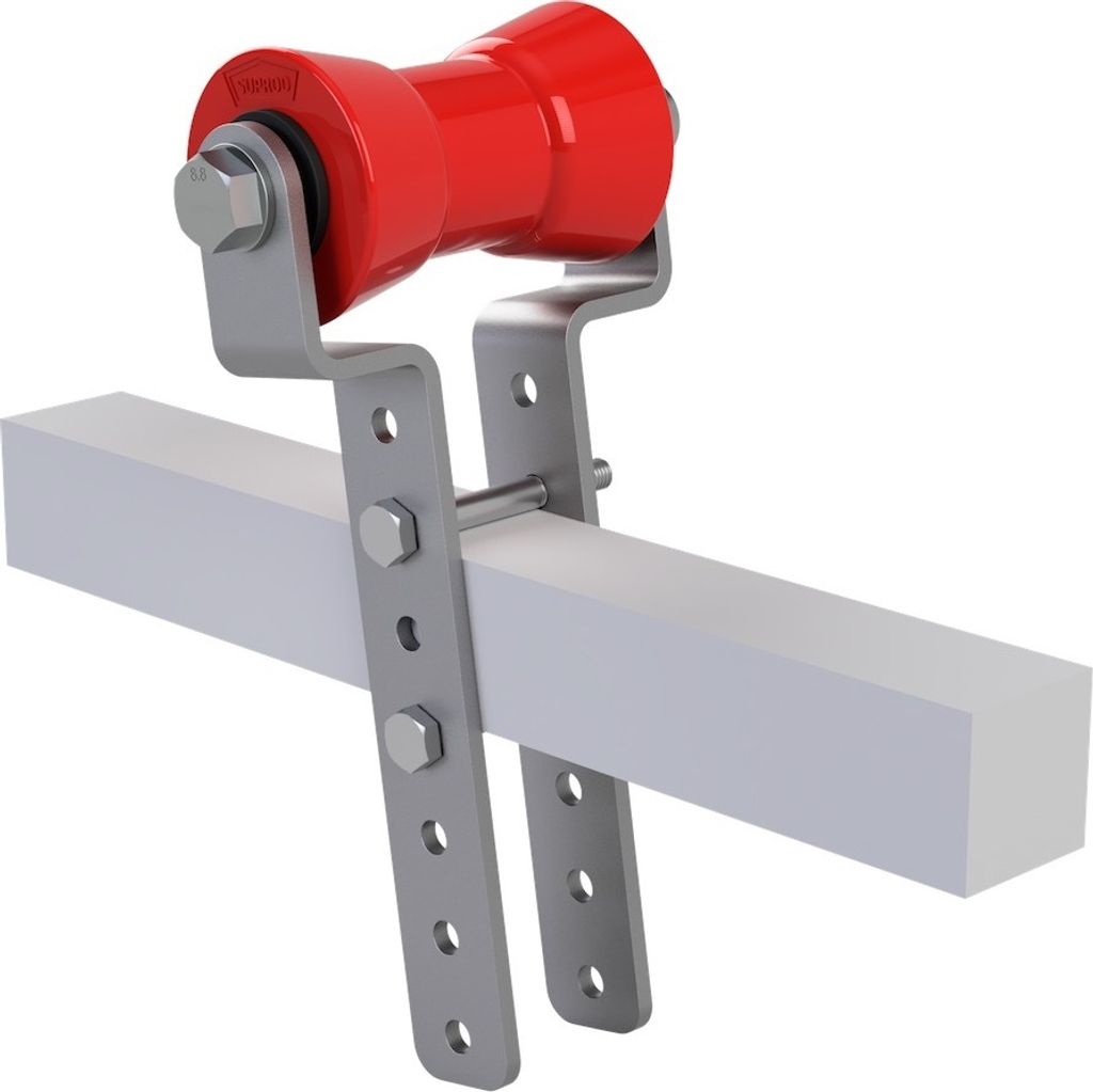Polyurethan Kielrolle mit Halter H höhenverstellbar Bootstrailer Sliphilfe verzinkt SUPROD, 130 / 50 mm, rot