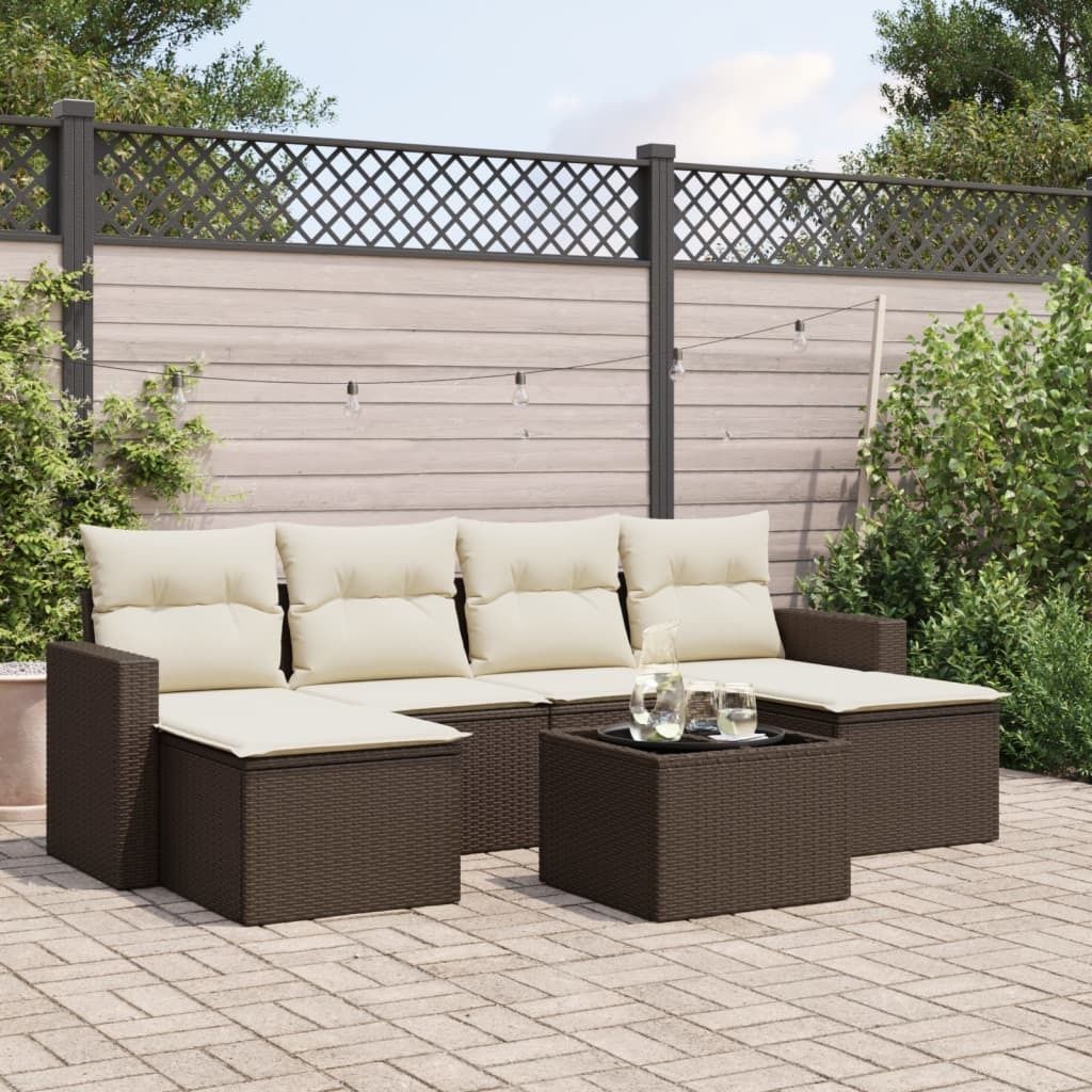 "im Angebot" 7-tlg. Garten-Sofagarnitur - Loungesofa - mit Kissen Braun Poly Rattan - Stapelsessel CC10071