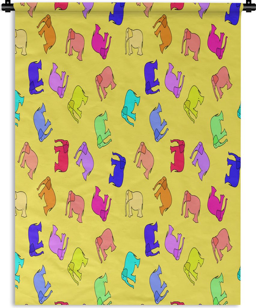 MuchoWow Wandteppich Wandbehang Elefant - Gelb - Muster 120x160 cm Tapisserie Dekoration Wandtuch - Wohnzimmer - Moderne