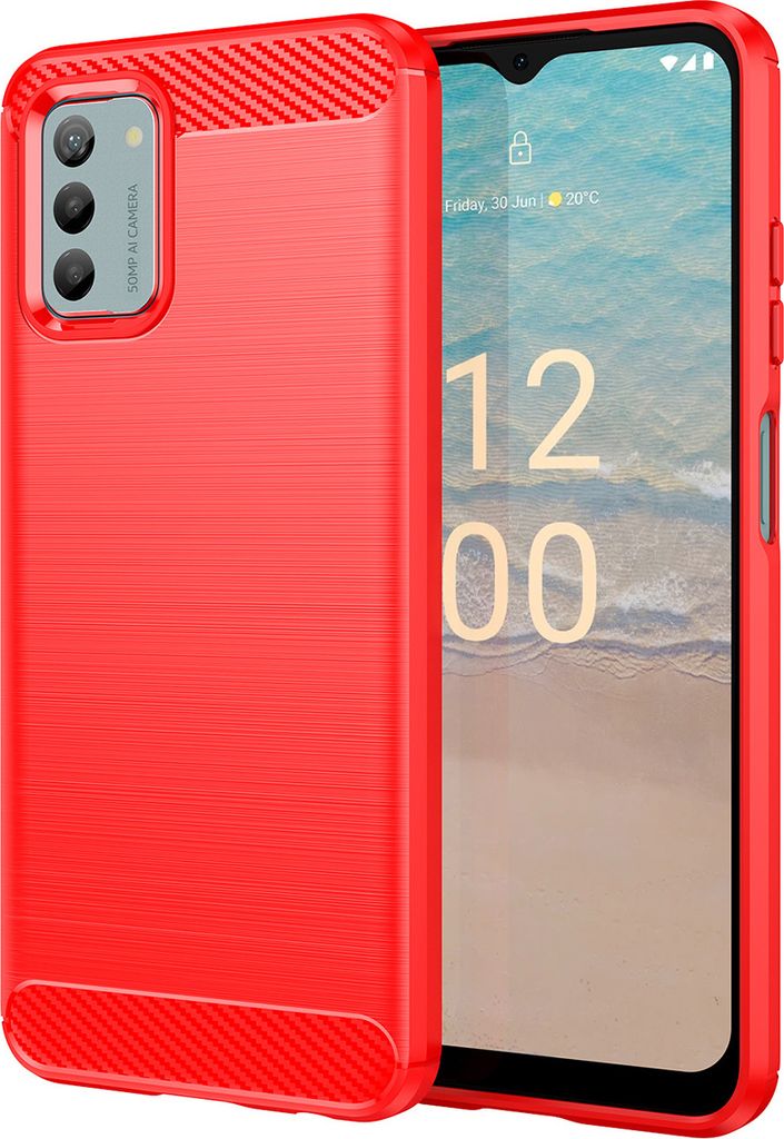 Hülle für Nokia G310 Carbon-Faser Weich TPU Silikon Stoßfest Handyhülle Rot