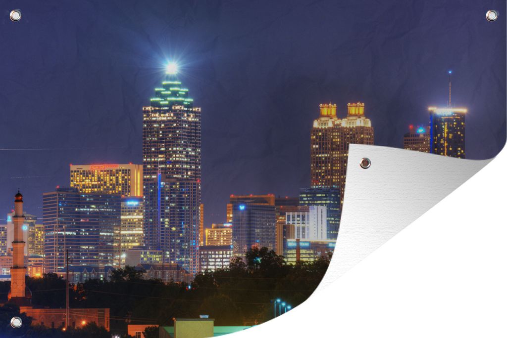 MuchoWow 60x40 cm Outdoor-Poster Gartendeko Sichtschutz Garten Poster für den Garten Atlanta - Nacht - Stadt