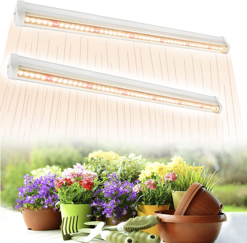 2x T5 LED Pflanzenlampe Vollspektrum Pflanzenlicht Sonnenlicht Weiße Licht 20W Erweiterbar Pflanzen Grow Lampe für Zimmerpflanzen