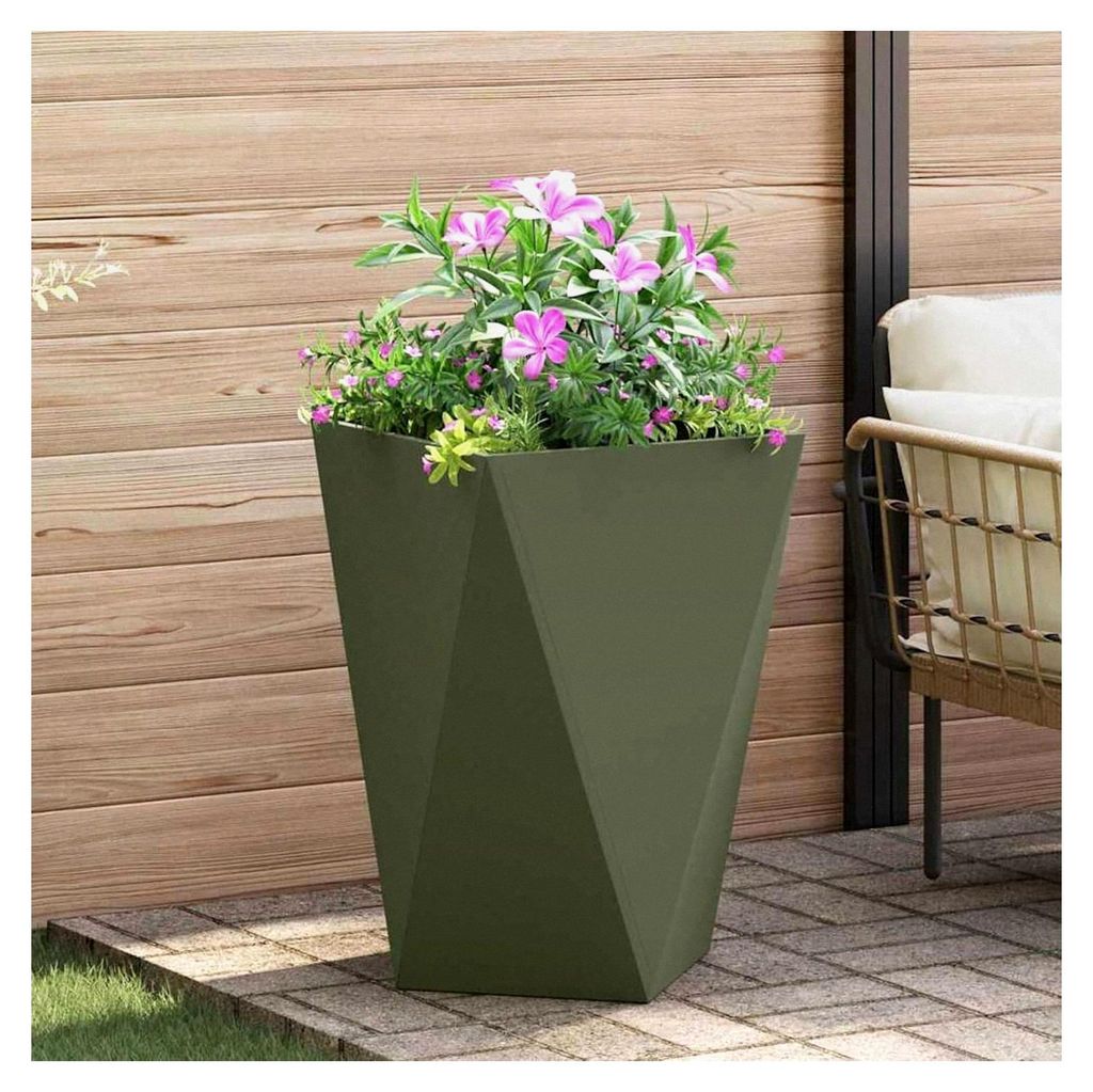Pflanzkübel 2 Stück Olive Grün 50 x 50 x 75 cm Stahl, Hochbeet Pflanzbeet Blumenkasten
