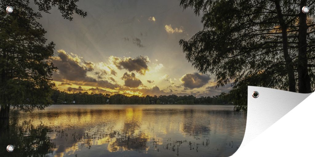 MuchoWow 60x30 cm Outdoor-Poster Gartendeko Sichtschutz Garten Poster für den Garten Sonnenaufgang an einem See in Florida