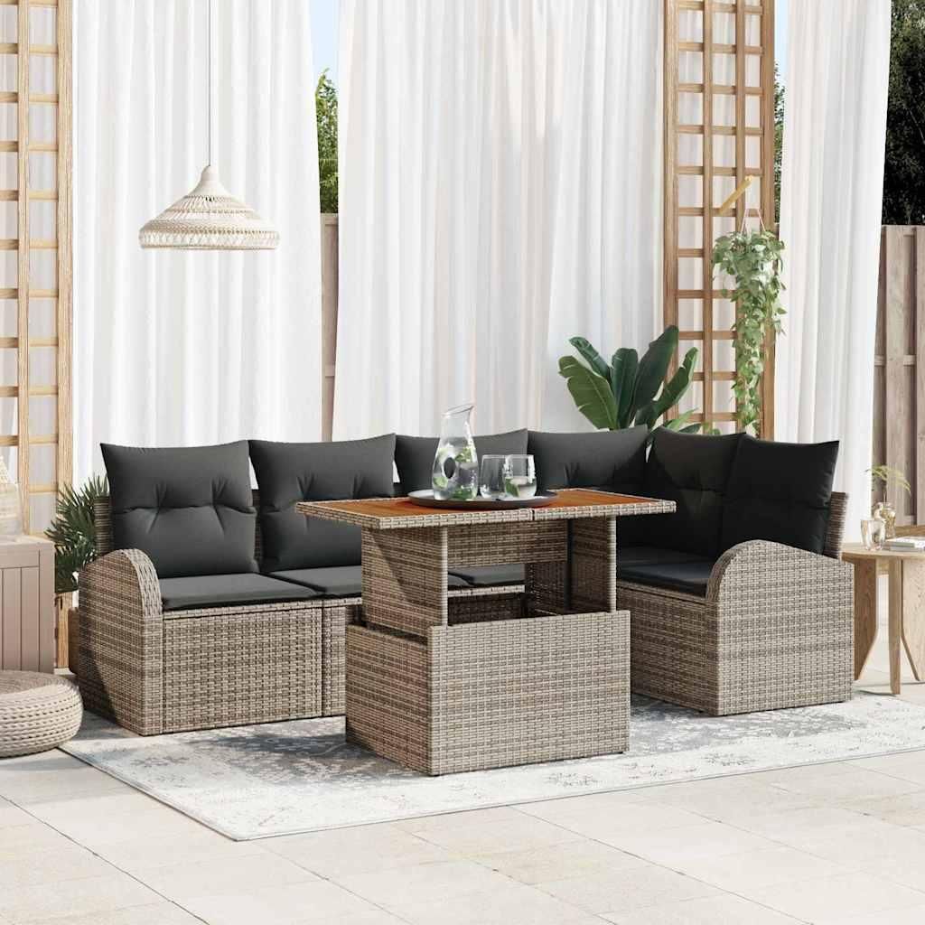 "Rabatt" Garten-Sofa-Set - Balkonmöbel/Terrassenmöbel - mit Speicher - 6 pcs Grau Poly Rattan - Lounge-Dining set CC13168
