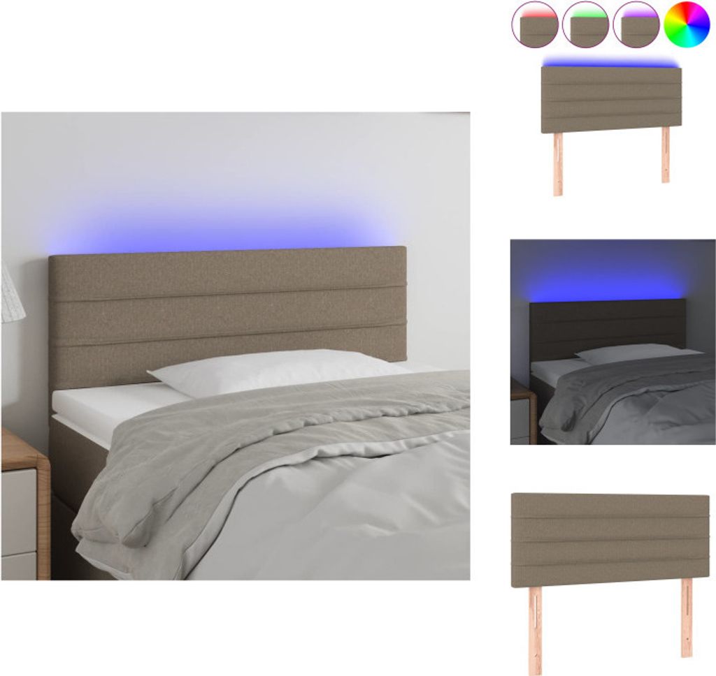 vidaXL LED Kopfteil Taupe 100x5x78/88 cm Stoff -  Kopf- & Produktbild 