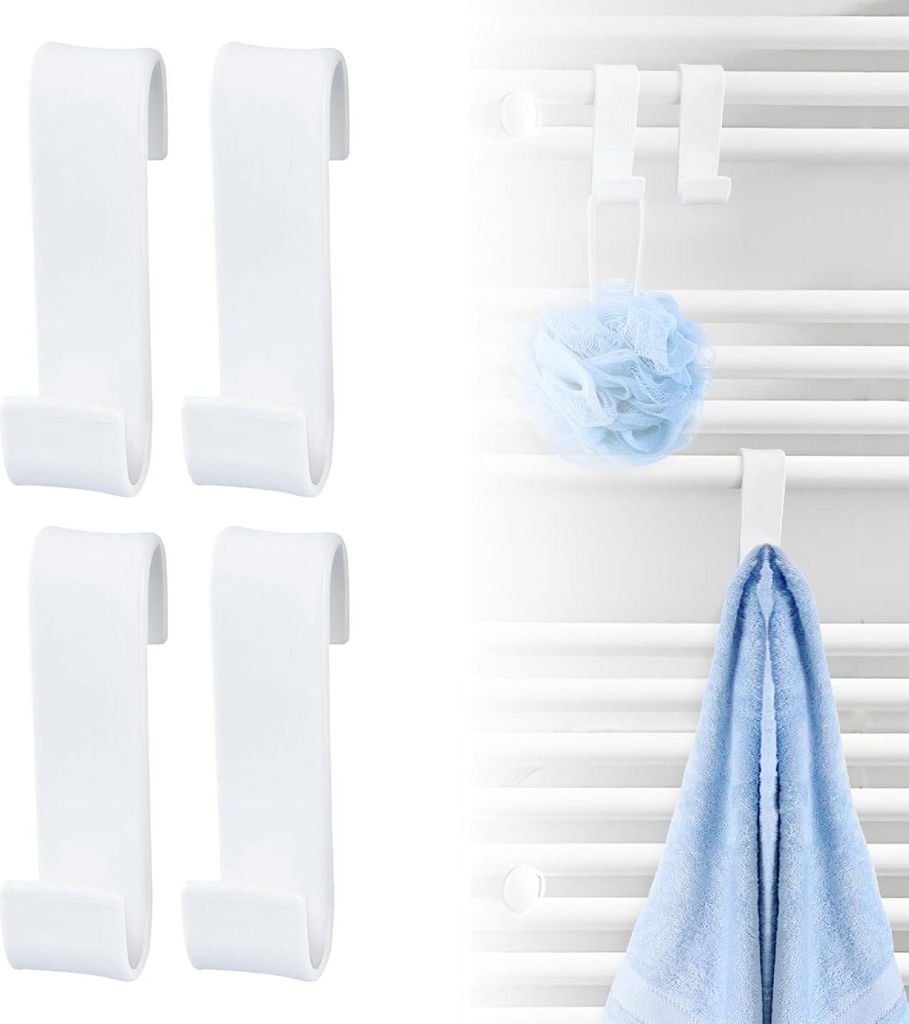 4 Stück Haken für Rundheizkörper, Haken zum Einhängen für Heizkörper, Handtuchheizkörper Heizung, S Haken Kunststoff zum Aufhängen, für al...