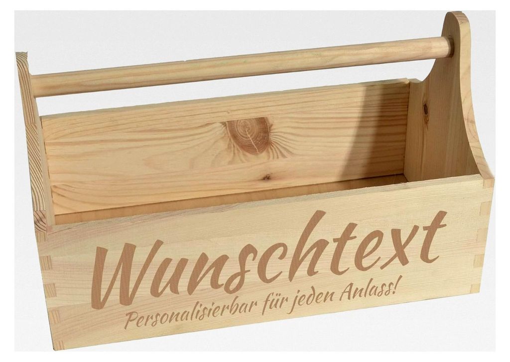 Personalisierbare Werkzeugkiste 34x18x21cm - Natur Holzkiste zur Aufbewahrung