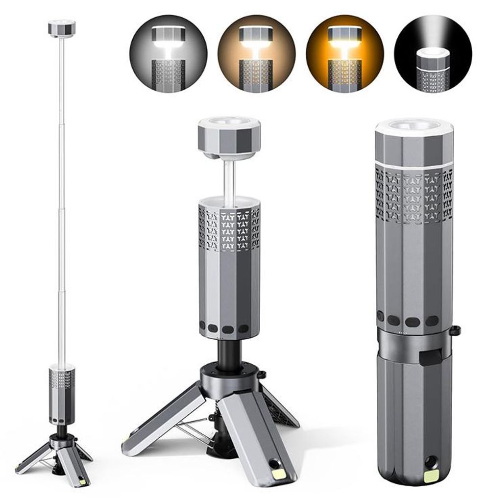 ZELURXX LED Camping Lampe Outdoor Tragbar Teleskop USB Wiederaufladbar 12000mAh, Dimmbar, Wasserdicht, Lange Laufzeit, für Zelt, Angeln, Notfall