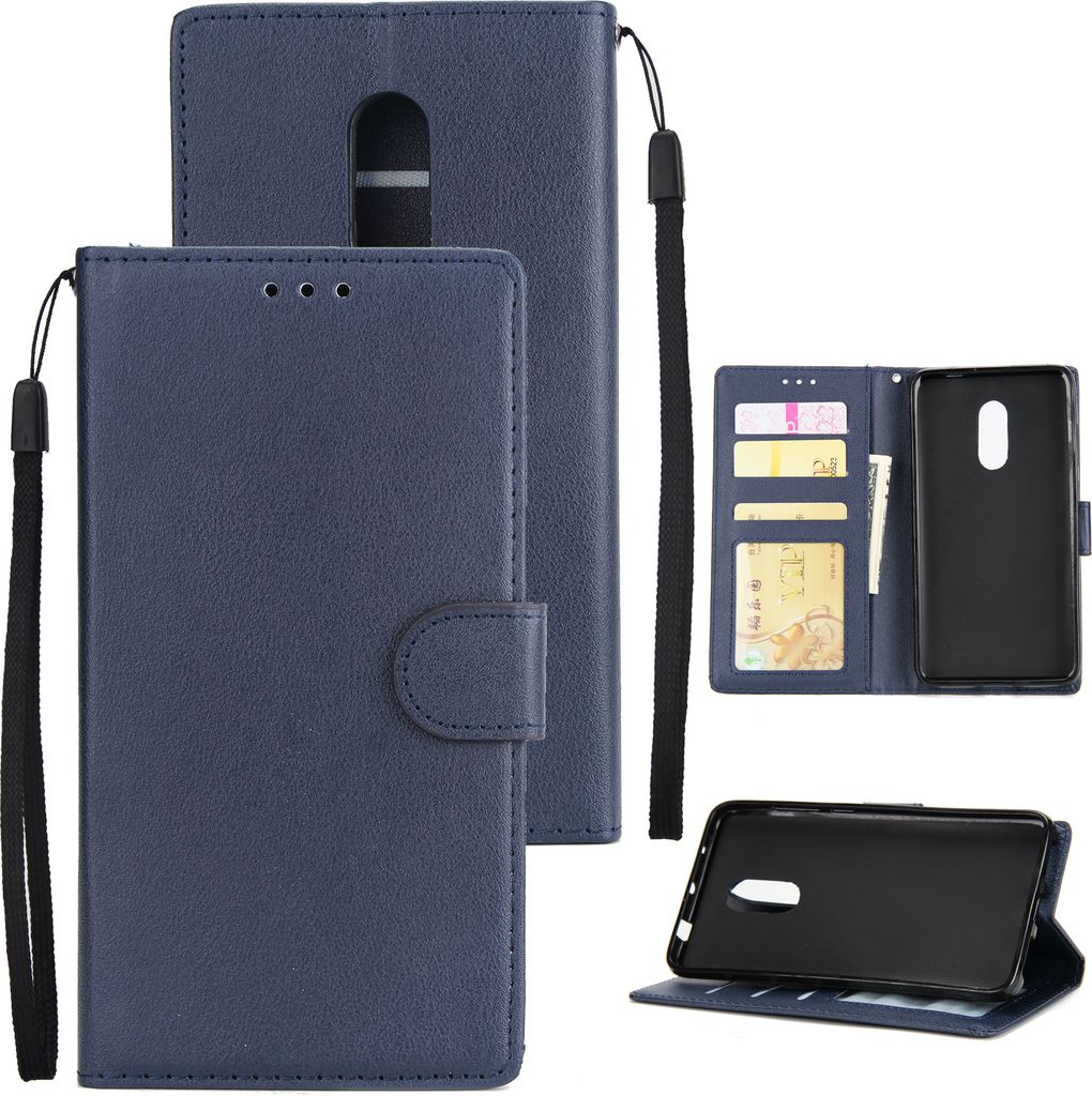 Ultra Slim PolyurethanFull Schutzhülle rutschfest stoßfest Handyhülle mit Kartenablagefach für Xiaomi Redmi Note 4 blau