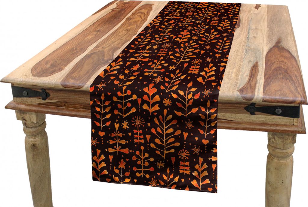 ABAKUHAUS Blumen Tischläufer, Blätter Herbst-Saison, Esszimmer Küche Rechteckiger Dekorativer Tischläufer, 40 x 300 cm, Orange Maroon