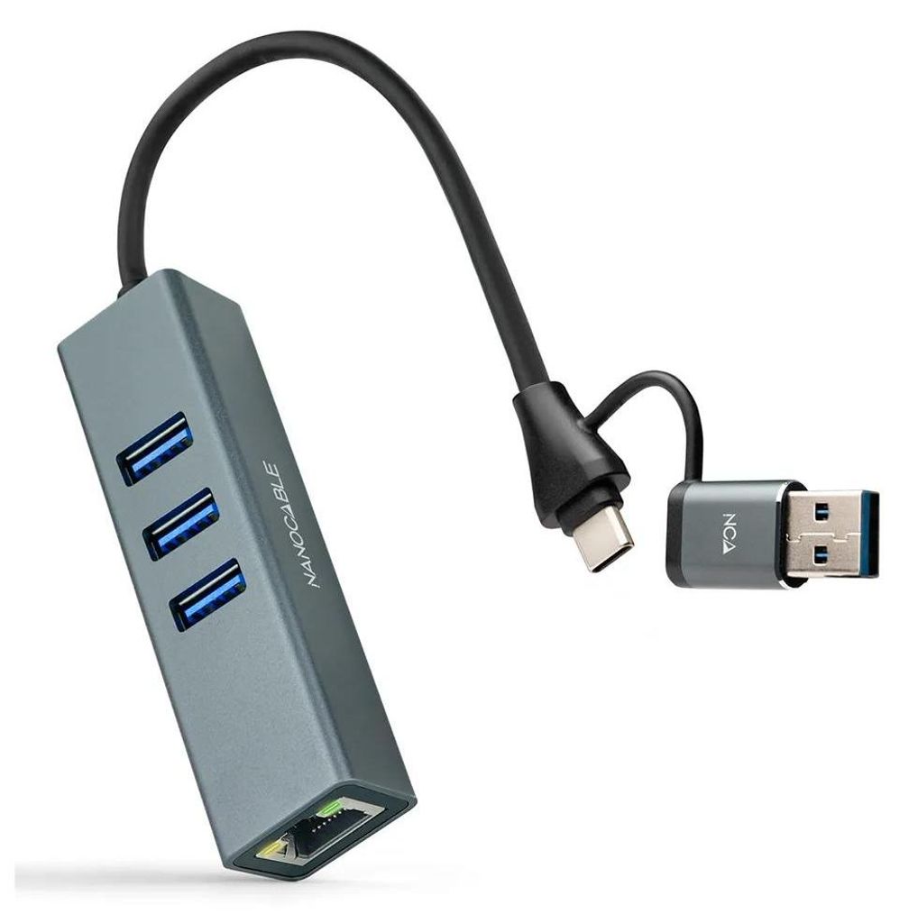 Nanocable 10.03.0412, Kabelgebunden, USB 3.2 Gen 1 (3.1 Gen 1) Type-C, 1000 Mbit/s, Grau, Acrylnitril-Butadien-Styrol (ABS), Aluminium, USB