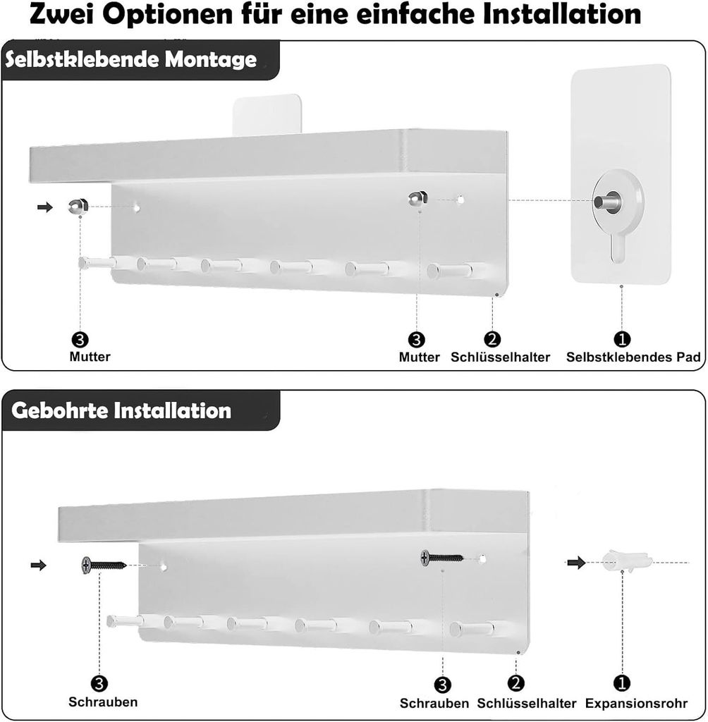 Schlüsselbrett mit Ablage, Modern Schlüsselboard Schwarz Produktbild 7