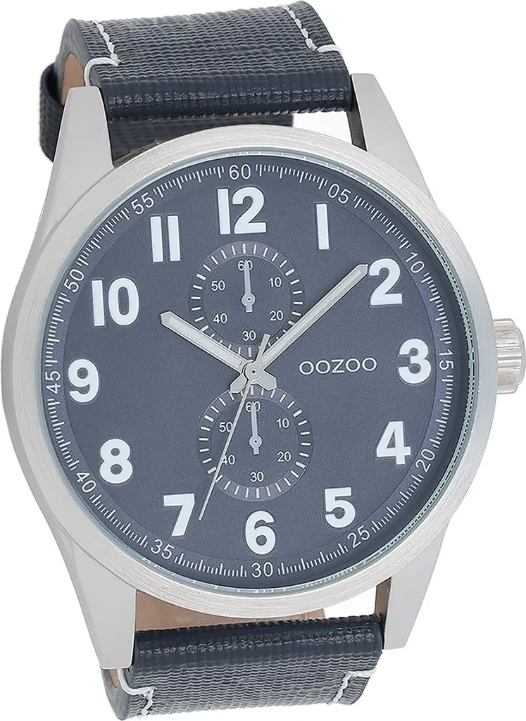 Montre Oozoo Homme Boîtier Mat et Bracelet Cuir Bleu Design Minimaliste