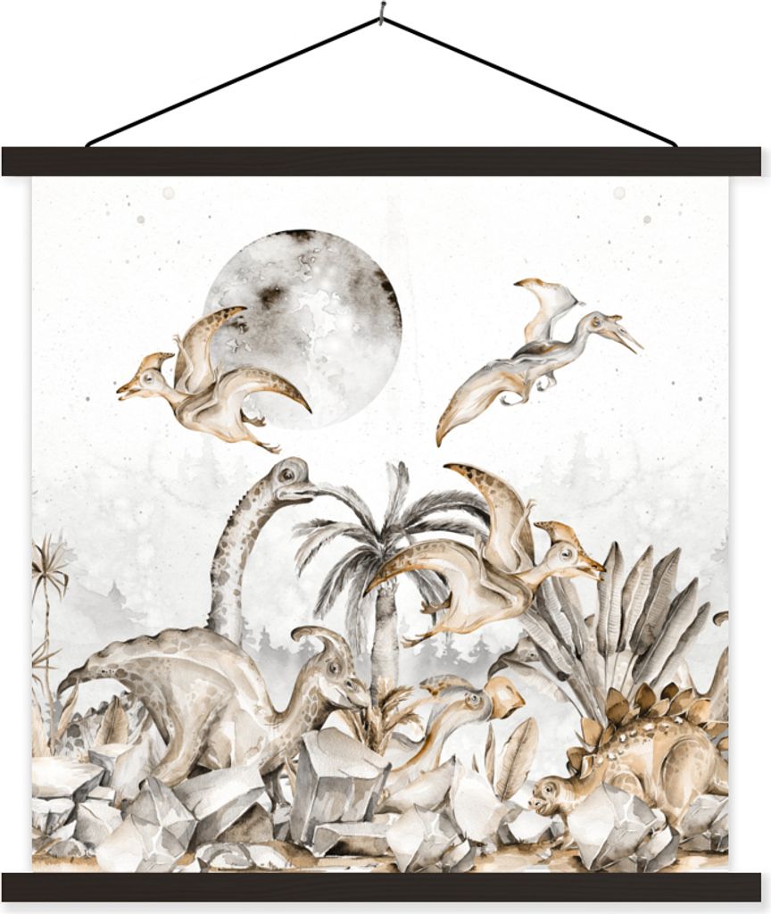 MuchoWow Textilposter Dino - Dschungel Dekoration - Kinder - Junge - grün 90x90 cm mit schwarzem Rahmen - Magnetisches