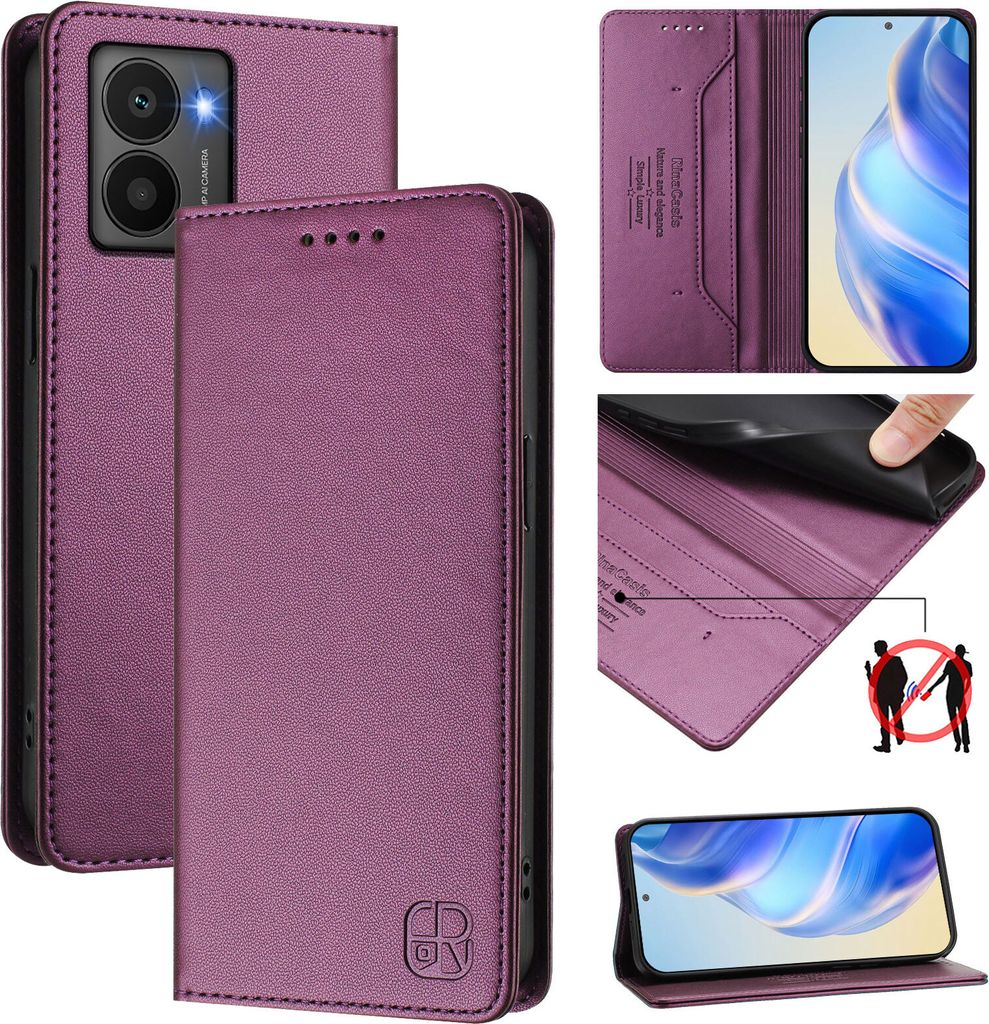 Lederhülle für HMD Fuison Hülle Flip Brieftasche Kartenfächern Ständer Schutzhülle Lila