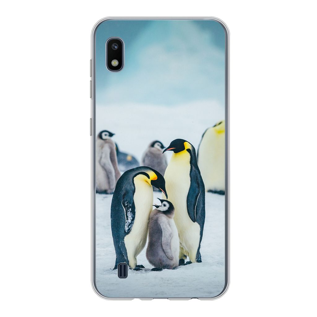 MuchoWow Handyhülle Schutzhülle Hülle für Samsung Galaxy A10 Kaiserpinguin-Küken wird gefüttert Silikon Softcase Handy Hülle - Schutzhülle
