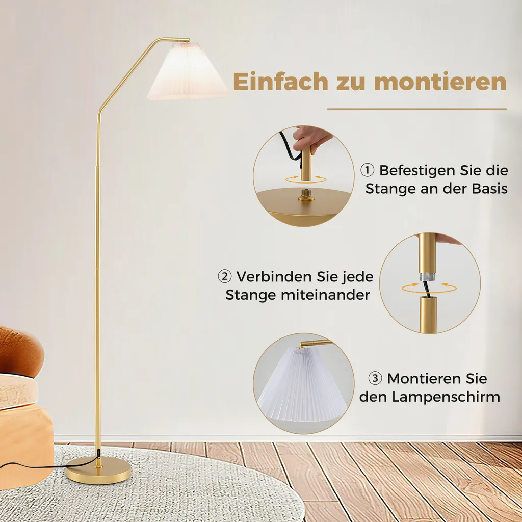 Lampe de Lecture sur Pied Dorée - Lampadaire à Arc Design avec E27 - 8