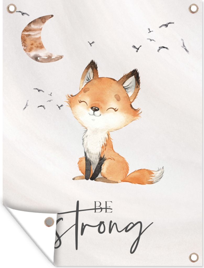MuchoWow 30x40 cm Outdoor-Poster Gartendeko Sichtschutz Garten Poster für den Garten Zitate - Aquarell - Stark sein - Kinder - Fuchs - Tiere