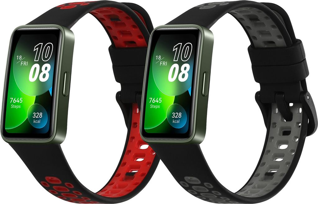 kwmobile 2x Uhrenarmband für Huawei Band 10 / 9 / 8 Armband - Fitnesstracker Band Set aus TPU Silikon - Ersatzarmband Smartwatch - Schwarz Rot Sch...