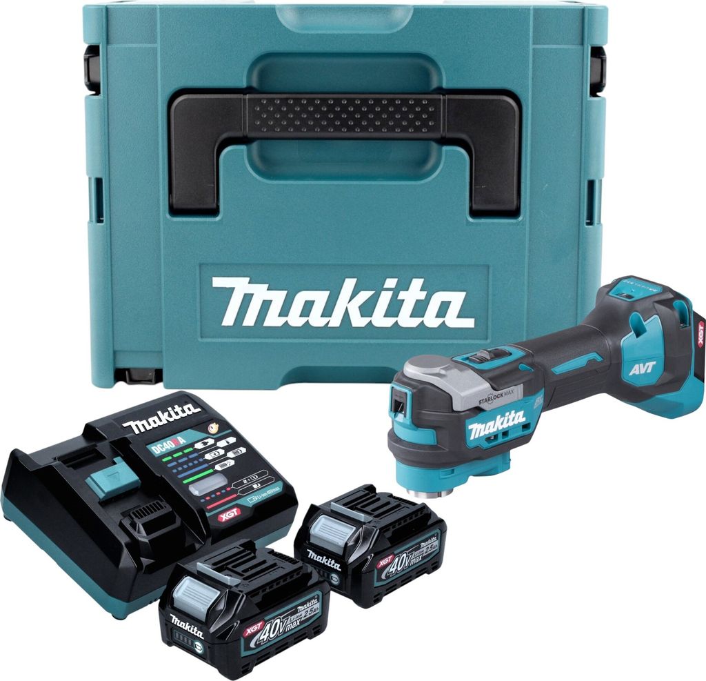 Makita TM 001 GD201 Akku Multifunktionswerkzeug 40 V max. Starlock Max Brushless + 2x Akku 2,5 Ah + Ladegerät + Makpac