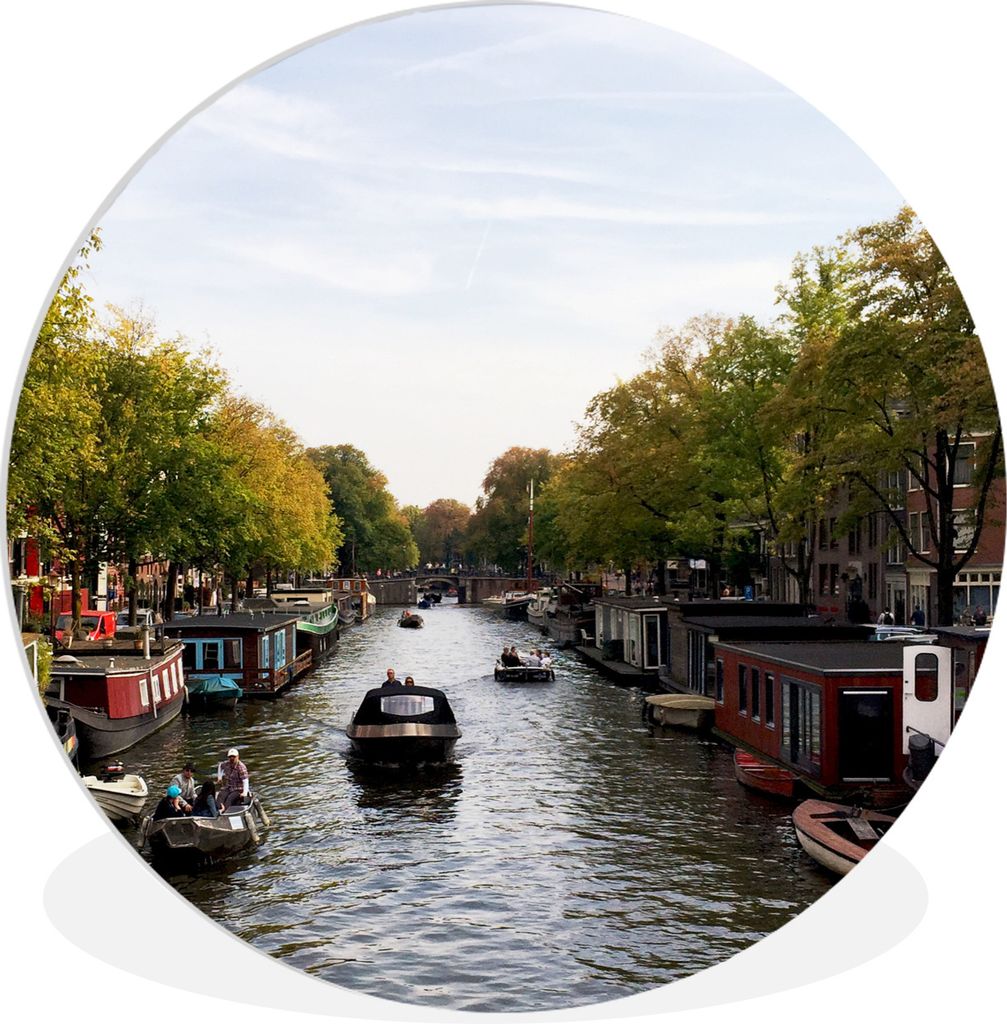 MuchoWow Rundes Wandbild - Runde Bilder Die Brouwersgracht in Amsterdam mit Hausbooten auf beiden Seiten Ø 90 cm Kreis Wanddekoration Kunststoff...