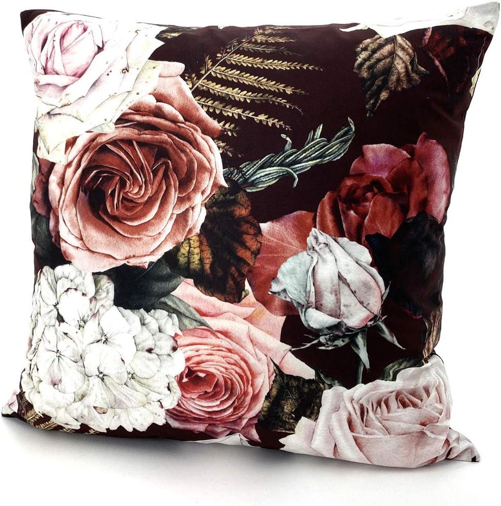 Heimtexland Dekokissen Blumen Velours Kissen Vintage Garden Flowers 48x48 Deko Sofakissen floral bedruckt Kissenhülle mit Reißverschluss Typ739 R...