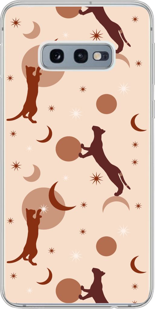 MuchoWow Handyhülle Schutzhülle Hülle für Telefoonhoesje Samsung Galaxy S10e Muster - Katze - Mond - Pastell - Mädchen - Kinder - Kinder Sil...